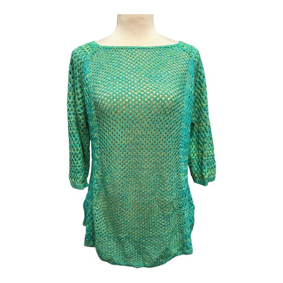 New Directions Boat Neck Green Loose Knit Sweater, Size LP - Picture 1 of 4